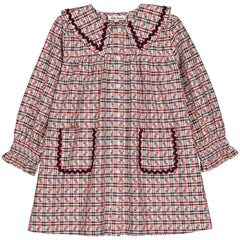 Agatha Dress by Hello Simone in jacquard cotton with sailor collar, ric rac trim and patch pockets.