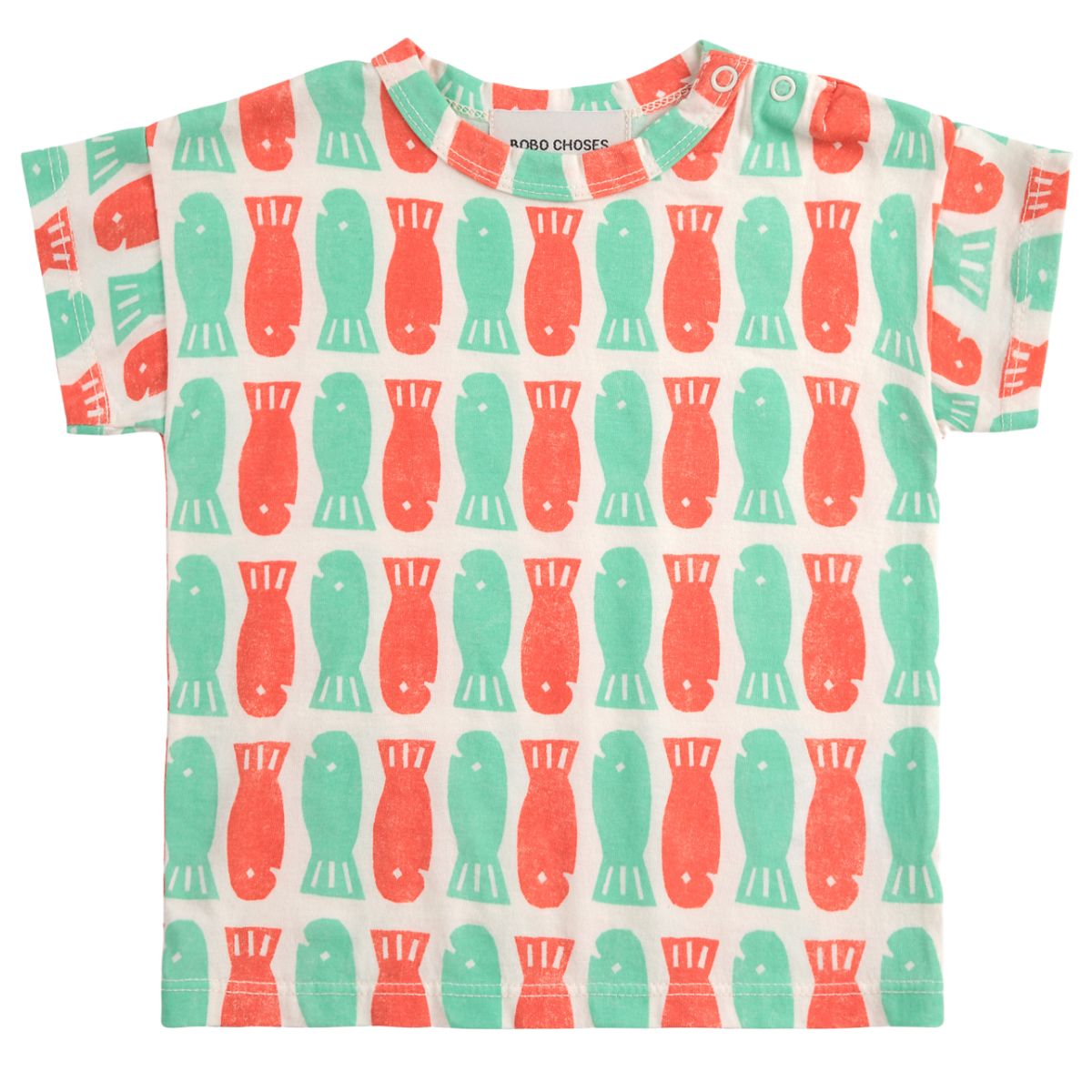 Lucky Fish all over Tee from Bobo Choses. Featuring short sleeves, a dropped shoulder, and a loose fit.