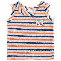 Smiling Striped Terry Cloth Tank Top from Bobo Choses. Round neck, Striped print.