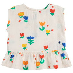 Garden Party All Over Woven Blouse by Bobo Choses. Multicolor sleeveless shirt with a round neck, back button fastening.