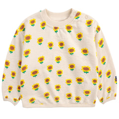  Sunflower All Over Sweatshirt from Bobo Choses. Its loose fit and round neck offer all-day comfort.