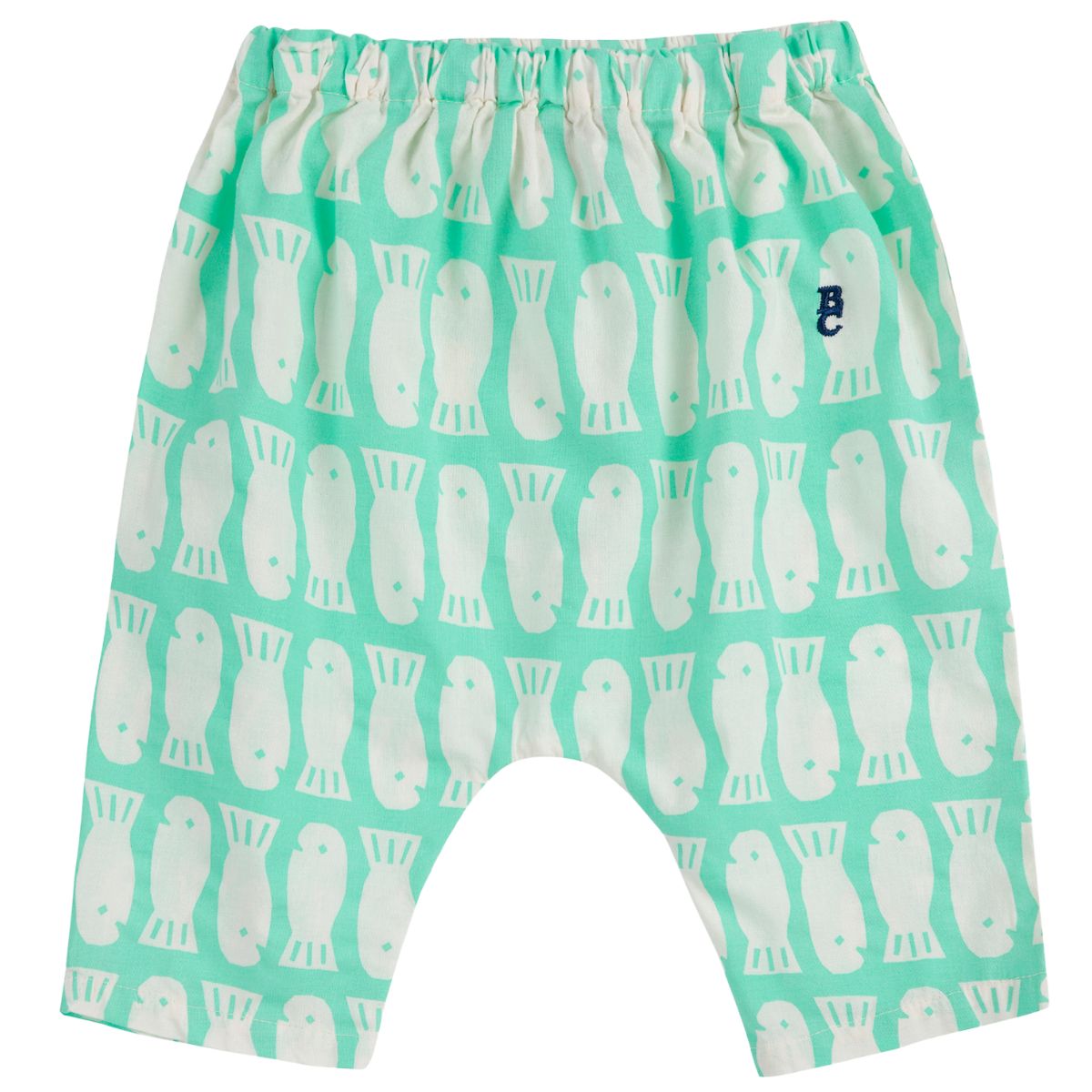 Lucky Fish All Over Woven Harem Pants by Bobo Choses feature a baggy fit, an elasticated waistband, adjustable drawstring.