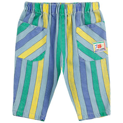 Multicolor Stripes Denim Pants from Bobo Choses feature an elasticated waistband, an adjustable drawstring, patch pockets.