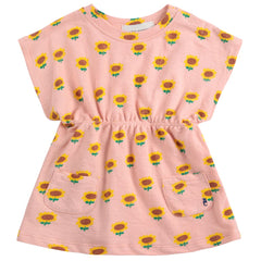Sunflower All Over Dress from Bobo Choses features short sleeves, a dropped shoulder, and an elasticated waistband.