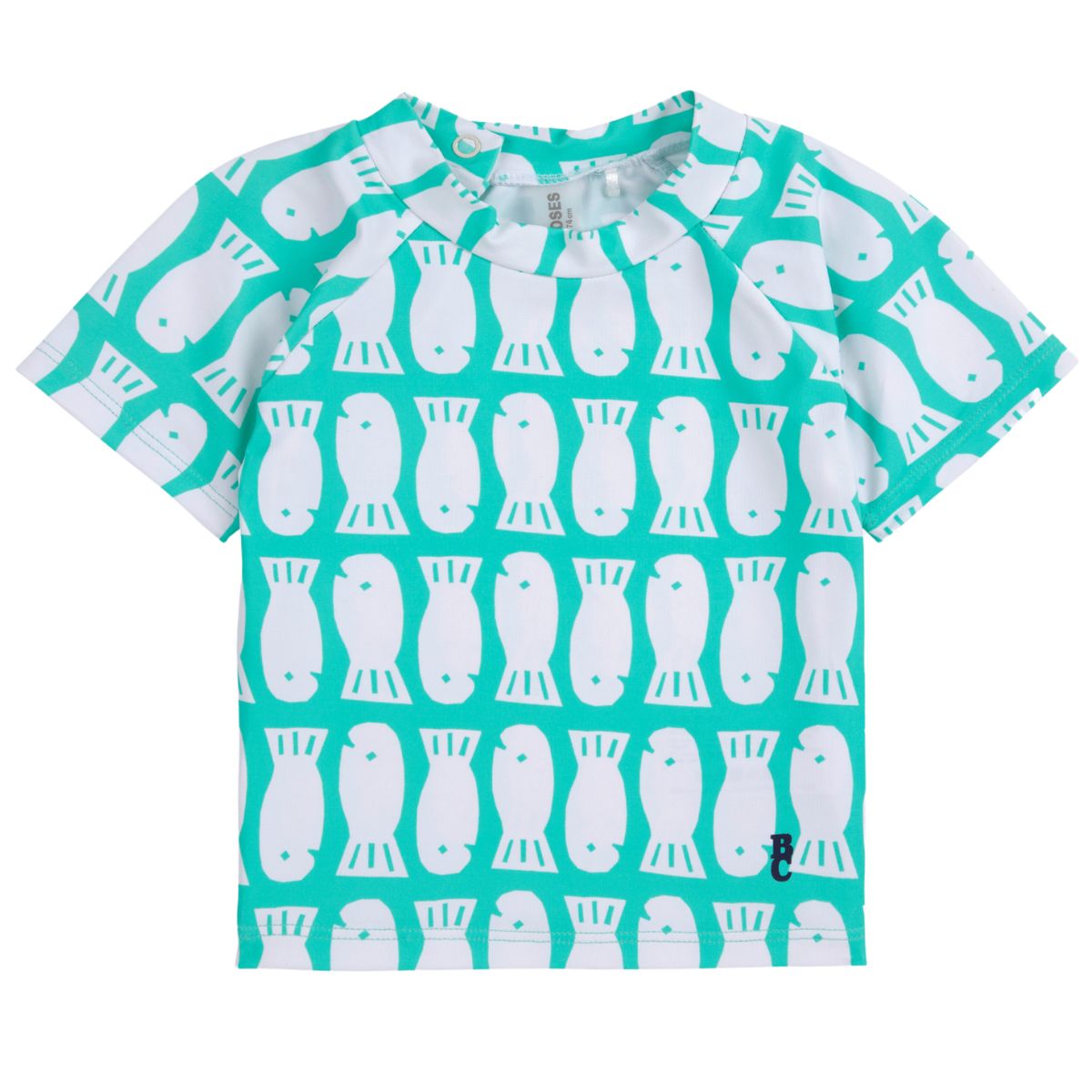 Lucky Fish All Over Swim Tee from Bobo Choses features a turtle neck, raglan sleeves, and a slim fit.