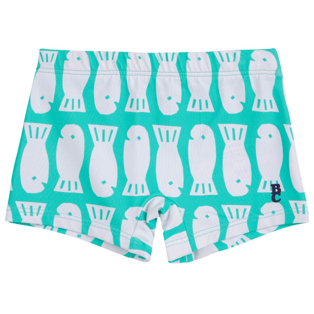 Lucky Fish All Over Square Cut Swim Shorts from Bobo Choses features a regular crotch, elasticated waistbandใ