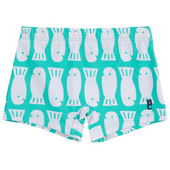 Lucky Fish All Over Square Cut Swim Shorts from Bobo Choses features a regular crotch, elasticated waistbandใ