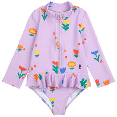 Garden Party All Over Swim Overall from Bobo Choses features a turtle neck, long sleeves.