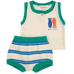Lucky Fish Knitted Set from Bobo Choses. 2-piece baby gift set with knit tank top and knit diaper cover.