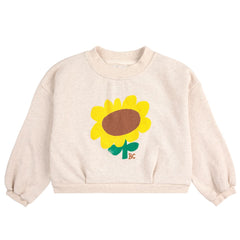 Sunflower Cropped Sweatshirt from Bobo Choses. Long sleeves, ribbed cuffs, and a loose fit. 