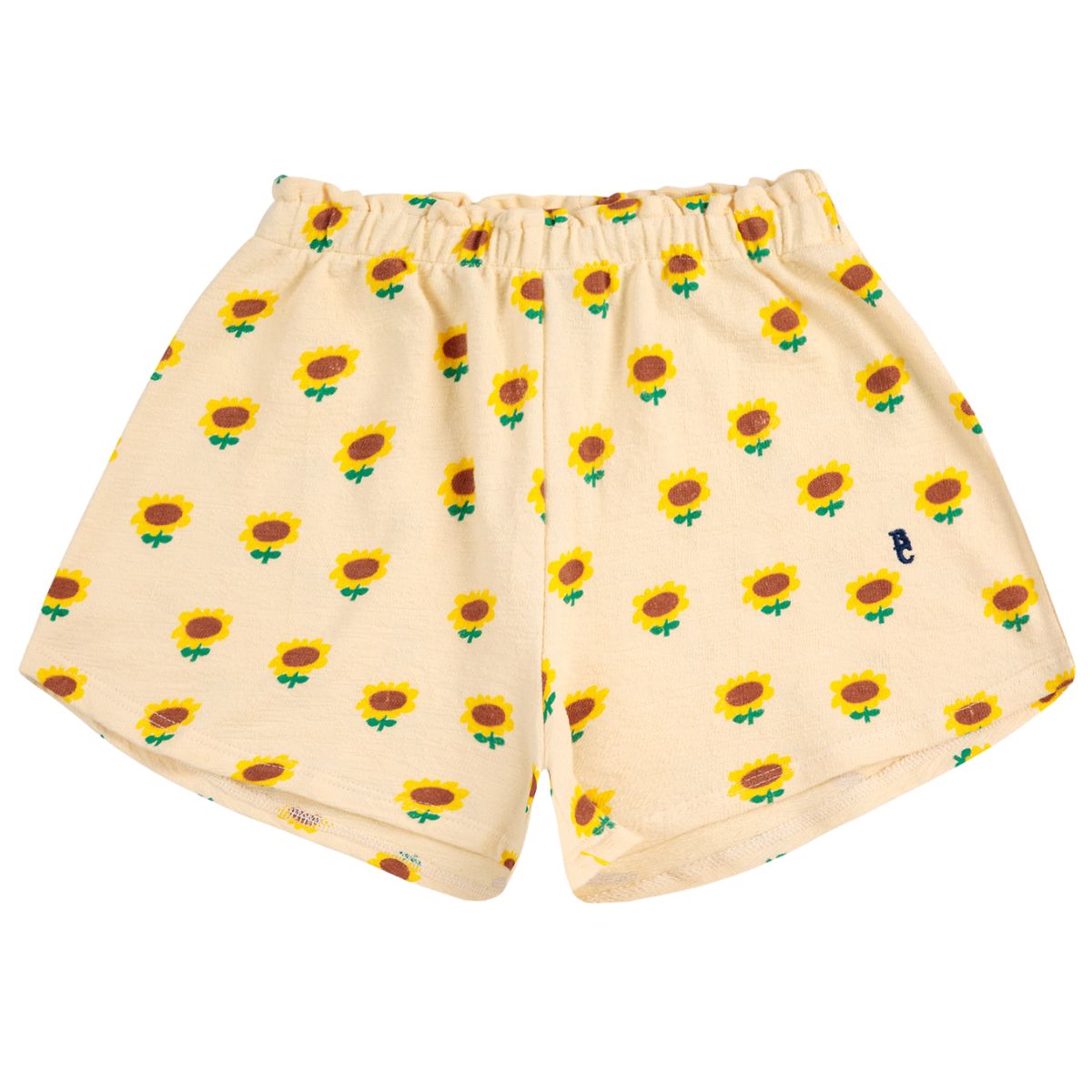 Sunflower All Over Shorts from Bobo Choses feature a regular crotch, elasticated waistband, adjustable drawstring.