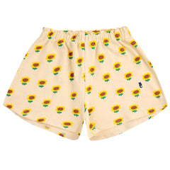 Sunflower All Over Shorts from Bobo Choses feature a regular crotch, elasticated waistband, adjustable drawstring.