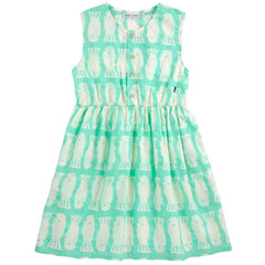 Lucky Fish All Over Sleeveless Dress by Bobo Choses features a sleeveless design, front button fastening, gathering details.