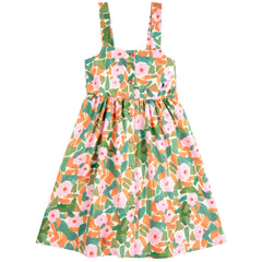 Floral Strap Dress from Bobo Choses  features gathering details, embroidery, wide shoulder straps.