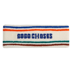 Bobo Choses Stripes Terry Towel Headband by Bobo Choses. A cream headband with colorful stripes and bold text