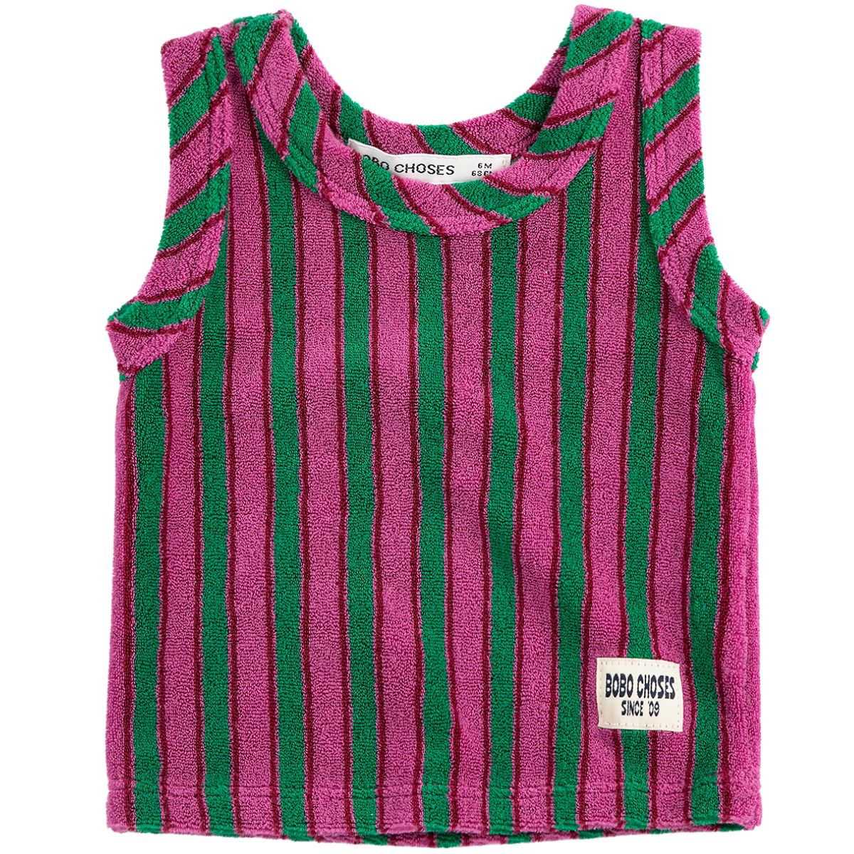 The Striped Terry Cloth Tank Top from Bobo Choses. Multicolor t-shirt. Designed with sleeveless, patch.