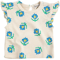 Pixel Flowers All Over Ruffled Top