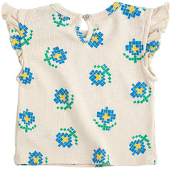 Pixel Flowers All Over Ruffled Top