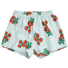 The Juicy Tomatoes All Over Shorts from Bobo Choses. Light blue shorts. Designed with elasticated waistband.