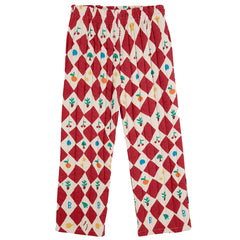 Harlequin All Over Quilted Pants by Bobo Choses with diamonds in intense red and off-white.