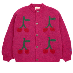 Bobo Cherry Intarsia Cardigan from Bobo Choses with long sleeves, front button fastening, wool blend.