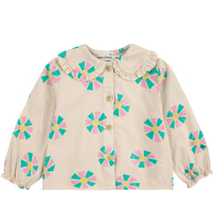 The Kaleidoscope All Over Blouse from Bobo Choses with colorful flower patterns on a white background.