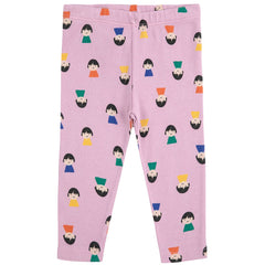 The Game Pawns All Over Leggings from Bobo Choses. Purple leggings with colorful character pattern.