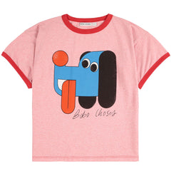 The Doggy Mate Short Sleeve Tee from Bobo Choses. Red t-shirt with a colorful dog graphic.