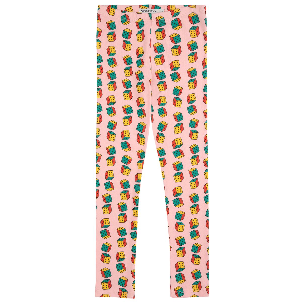 The Dices All Over Leggings from Bobo Choses. Pink leggings with dice pattern.