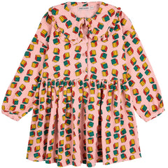 The Dices All Over Micro Corduroy Dress from Bobo Choses. Pink dress with dice all over pattern.