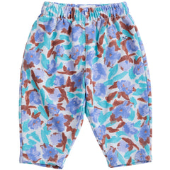 The Watercolor All Over Jogging Pants from Bobo Choses in fleece featuring a blue painterly floral print and BC embroidery.