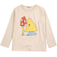The Mush Monster Duo Tee from Bobo Choses featuring long sleeves and a large front graphic print of two mushroom monsters.