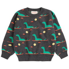 Lake Monster All Over Jacquard Jumper by Bobo Choses with all-over dinosaur jacquard pattern.