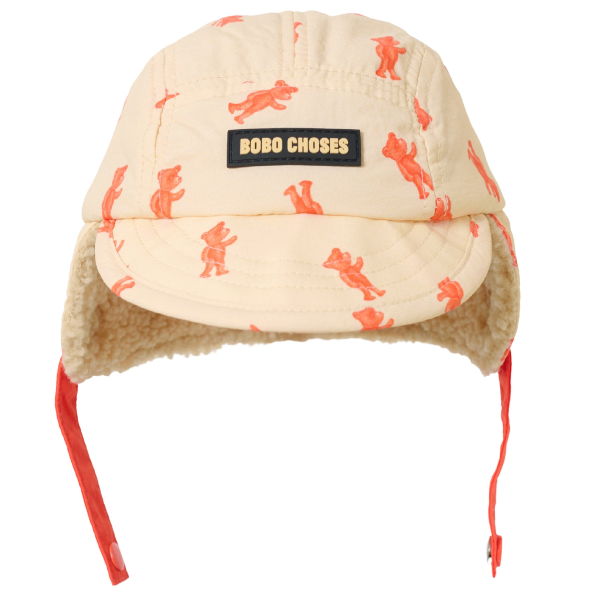 Bobo Choses Softpaw Monster All Over Winter Cap with ear flaps, curved brim and playful monster print for kids.