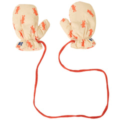 Bobo Choses Softpaw Monster All Over Mittens with all-over monster print, elastic cuffs and chin cord.