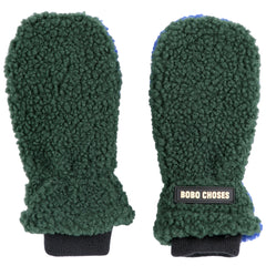 Bobo Choses Color Block Sheepskin Mittens, cozy kids' fleece mittens with ribbed cuffs and color-block design