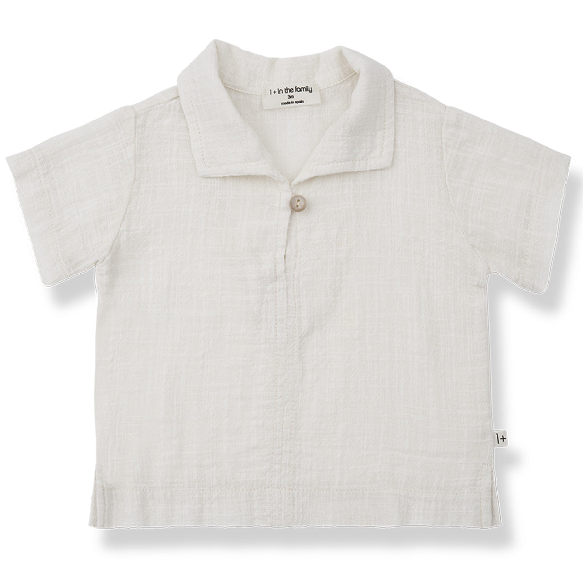 Benet Shirt from 1+ in the Family. Lightweight short-sleeve shirt with a relaxed fit, open collar, and single button closure