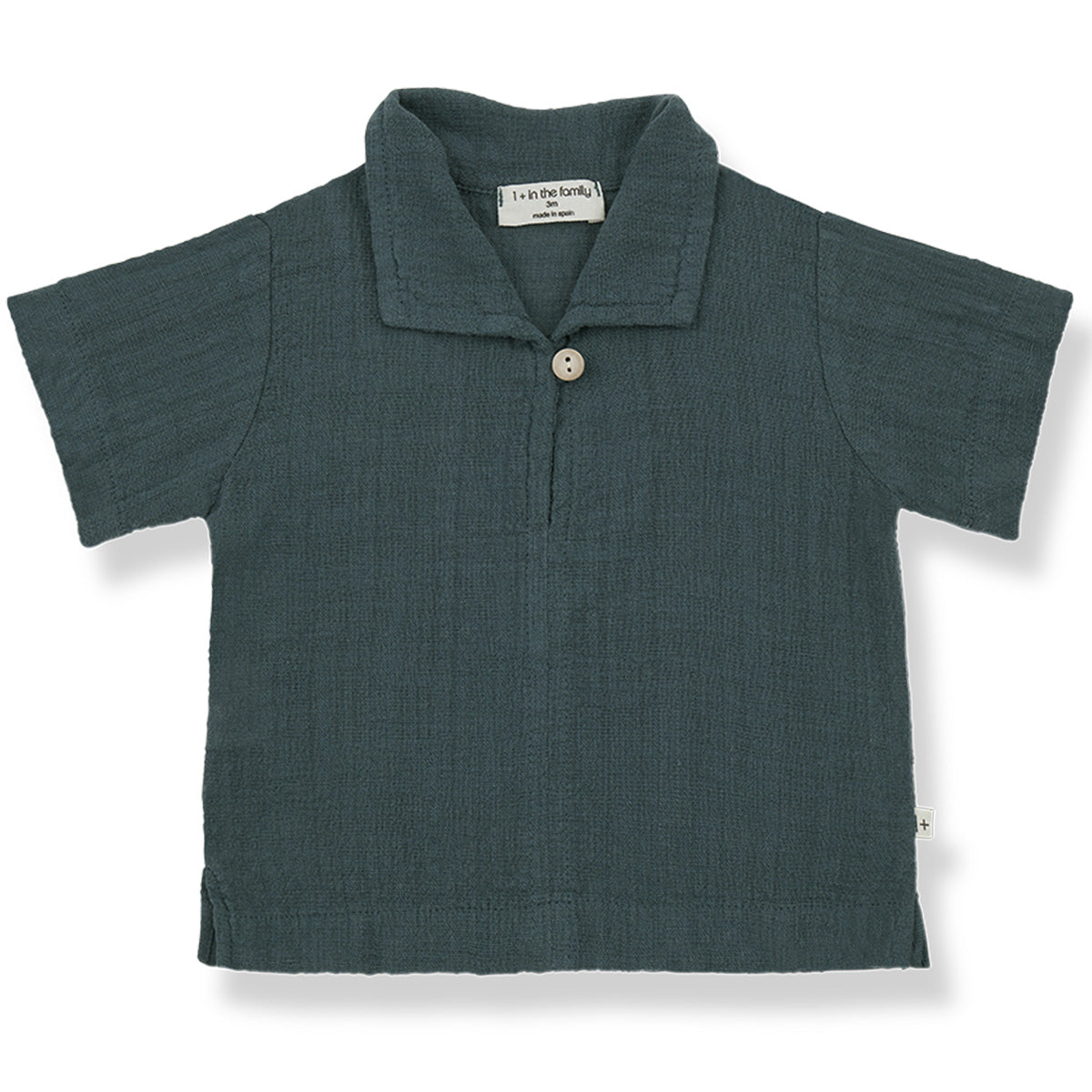 Benet Shirt from 1+ in the Family. Lightweight short-sleeve shirt with a relaxed fit, open collar, and single button closure.