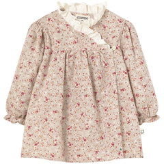 The Berna Dress from Cozmo. Soft flannel dress for baby girls, featuring a delicate floral pattern.