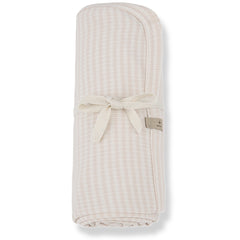 The Betta Blanket from 1+ in the Family. Soft and lightweight baby blanket in pale aqua with a subtle checkered pattern.