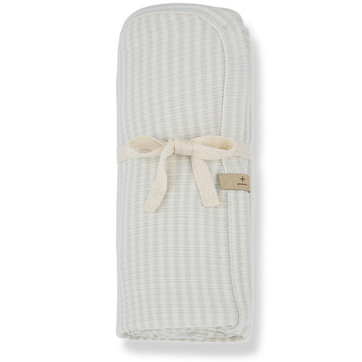 The Betta Blanket from 1+ in the Family. Soft and lightweight baby blanket in pale aqua with a subtle checkered pattern.