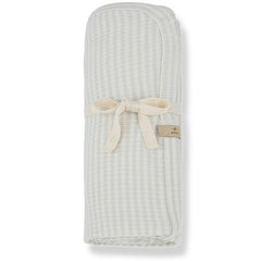 The Betta Blanket from 1+ in the Family. Soft and lightweight baby blanket in pale aqua with a subtle checkered pattern.