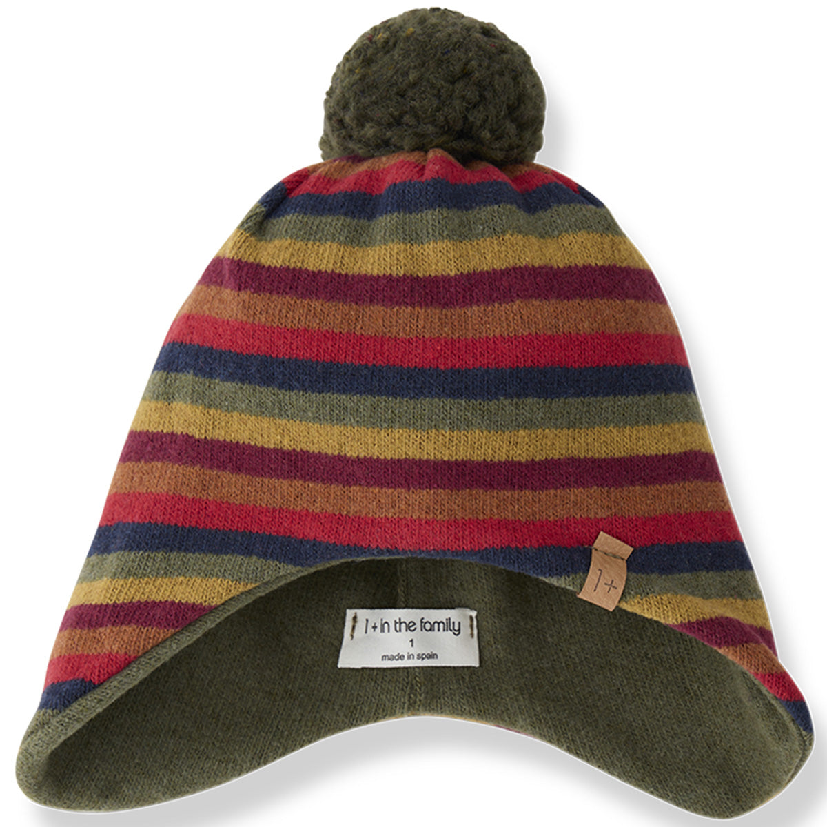 1+ in the Family The Bienville Beanie striped knit hat with ear flaps and pom-pom