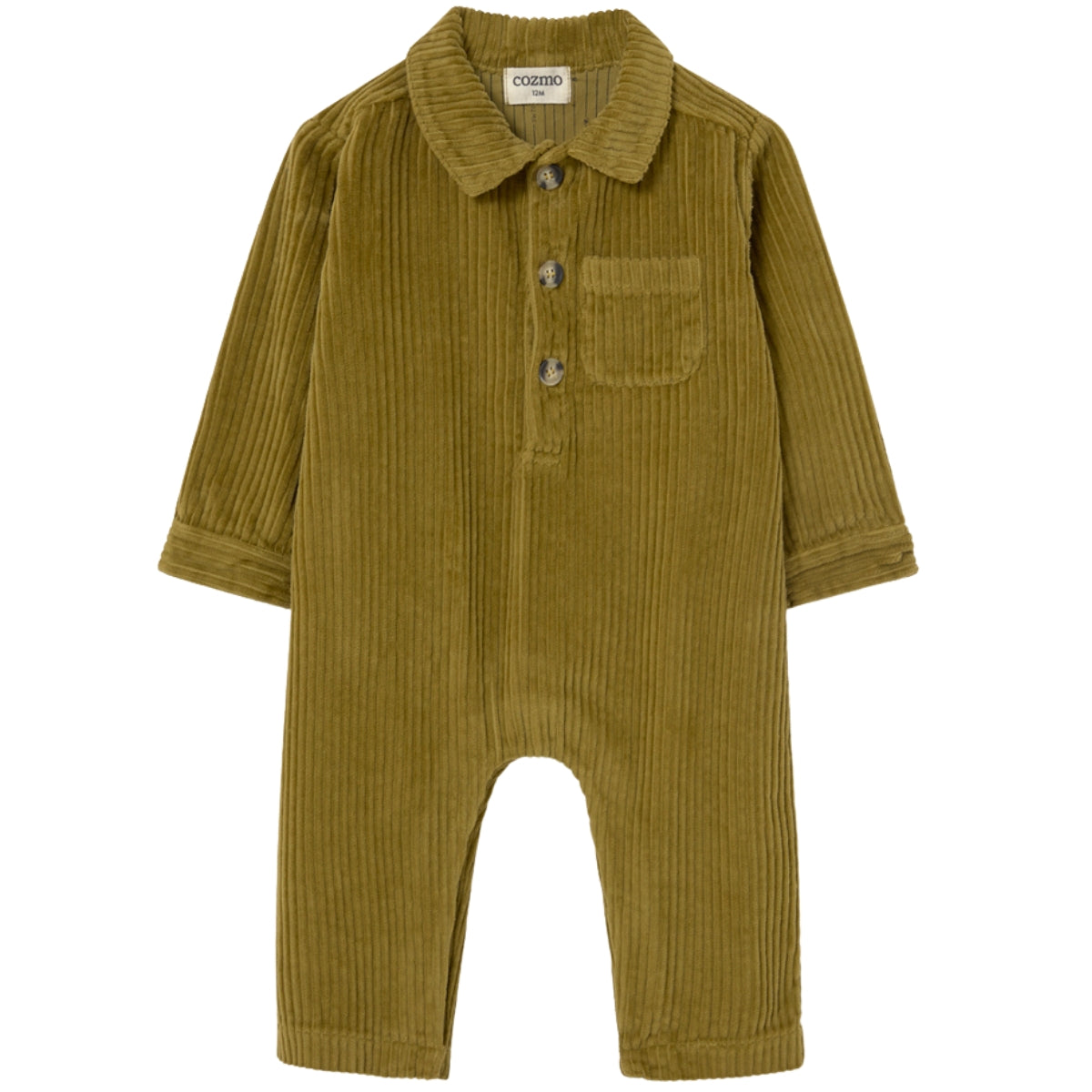 Cozmo The Blai Corduroy Jumpsuit with button front, snap inseam and chest pocket