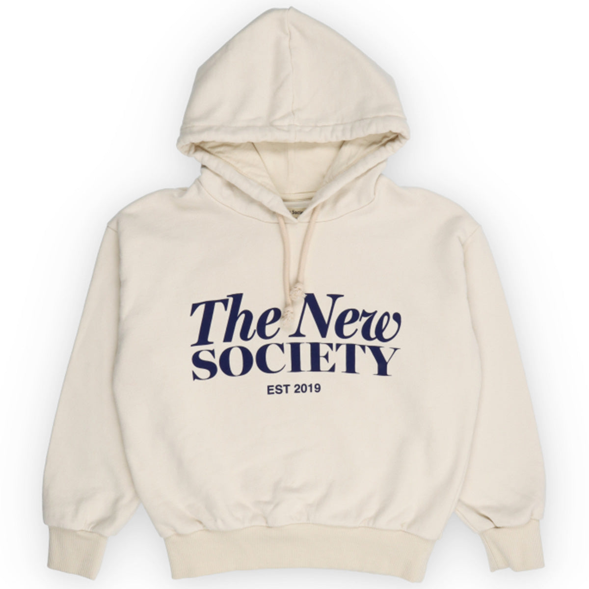 Bonsai Hoodie from The New Society in off-white with front logo print, hood with drawstrings, and ribbed cuffs and hem