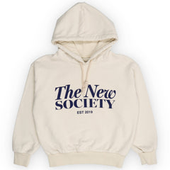 Bonsai Hoodie from The New Society in off-white with front logo print, hood with drawstrings, and ribbed cuffs and hem