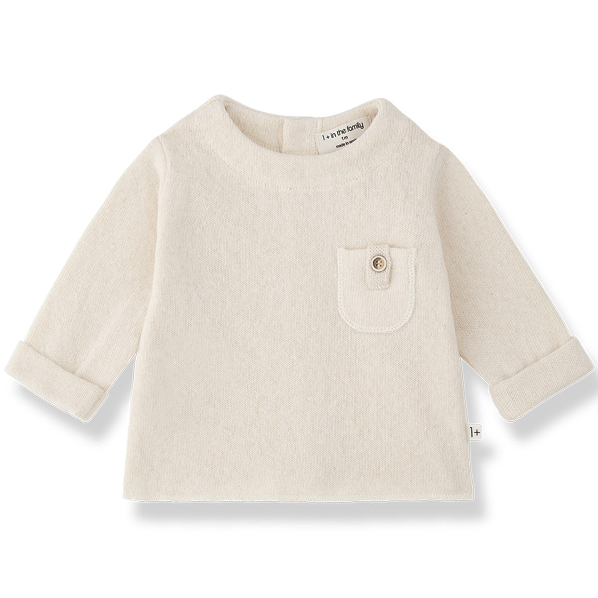 The Brantes Long Sleeve Tee from 1+ in the Family in ecru with long sleeves and a buttoned chest pocket.