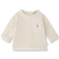 The Brantes Long Sleeve Tee from 1+ in the Family in ecru with long sleeves and a buttoned chest pocket.