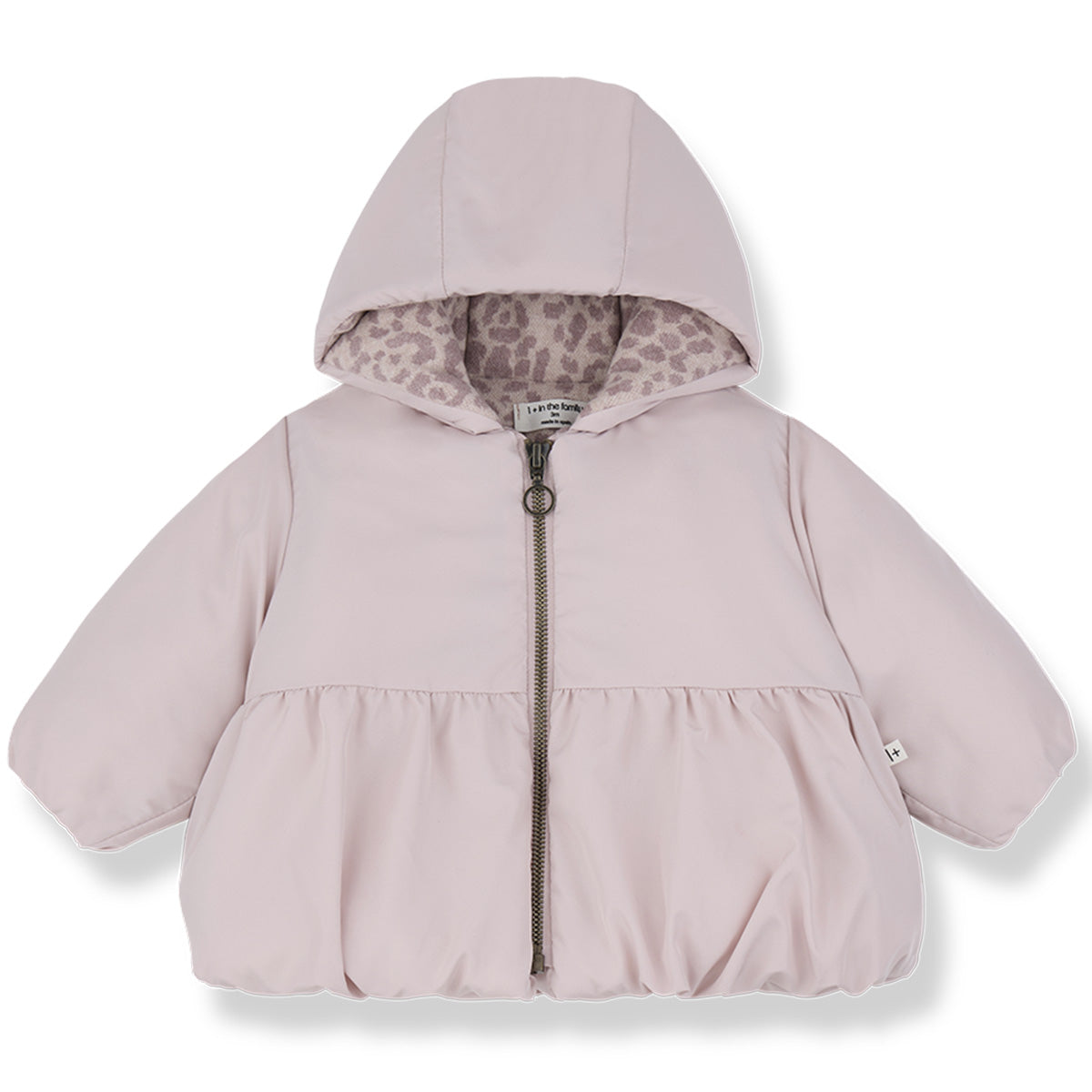 1+ in the Family The Brindisi Padded Parka with hood, peplum waist and leopard-print lining