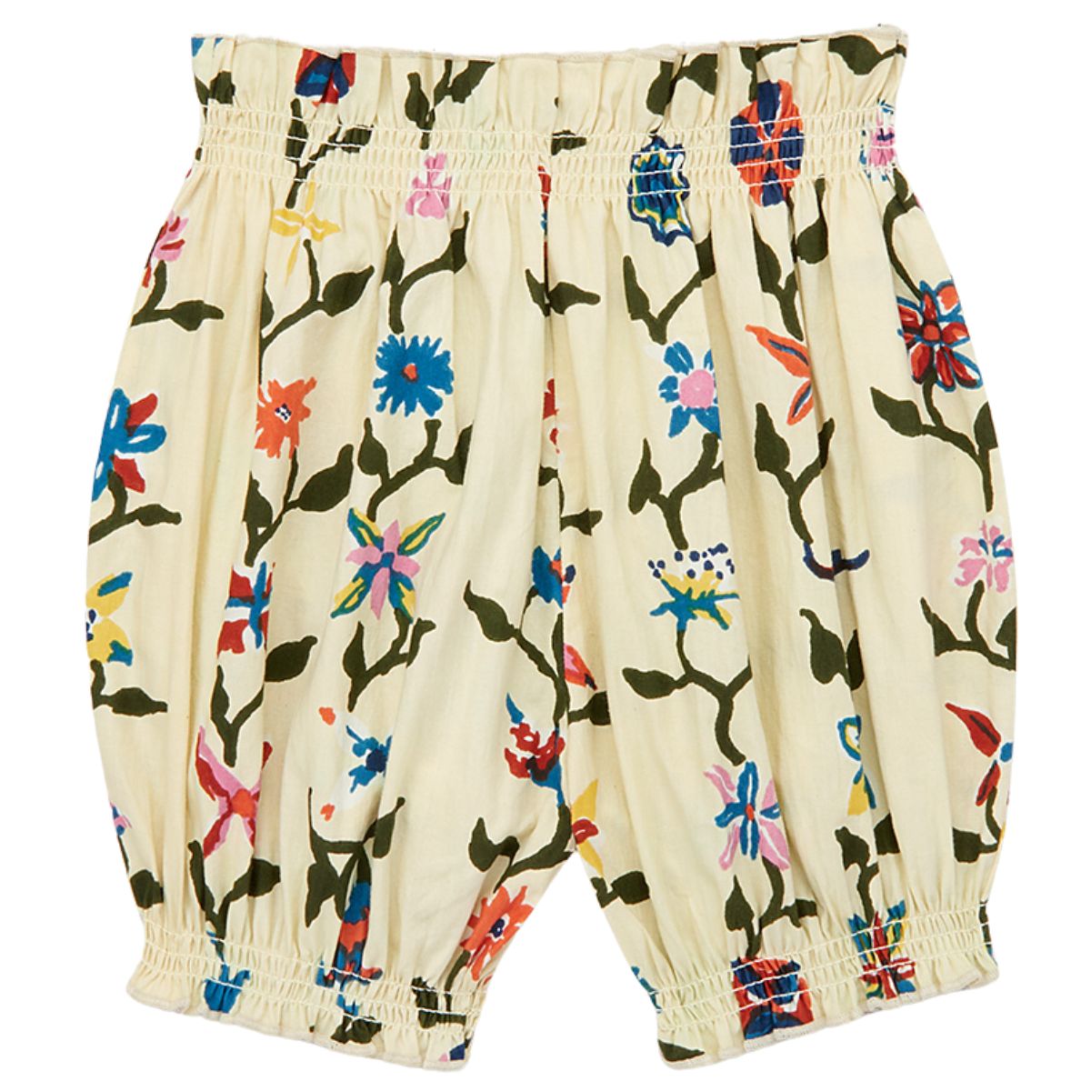 Alabaster Botanica Bloomer from Misha & Puff. A pull-on bloomer in cotton poplin, with a cinched ruffle elastic waist.